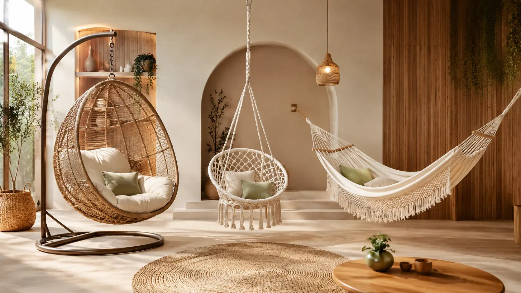 Différents types de fauteuils et cocons suspendus