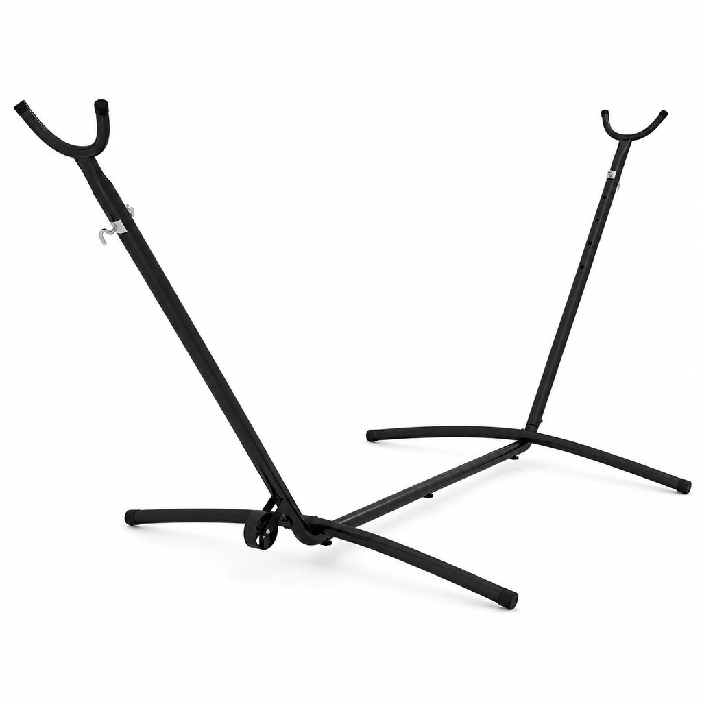 Support hamac noir en acier avec roues, réglable jusqu'à 220 kg
