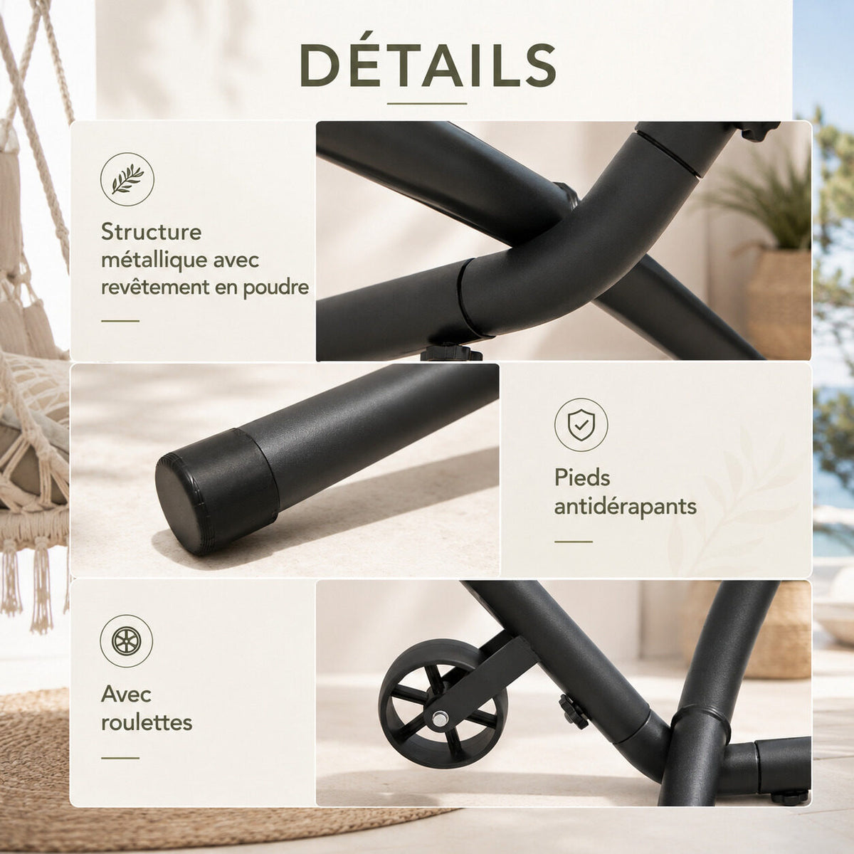 Support pour hamac avec roulettes — installation facile au jardin