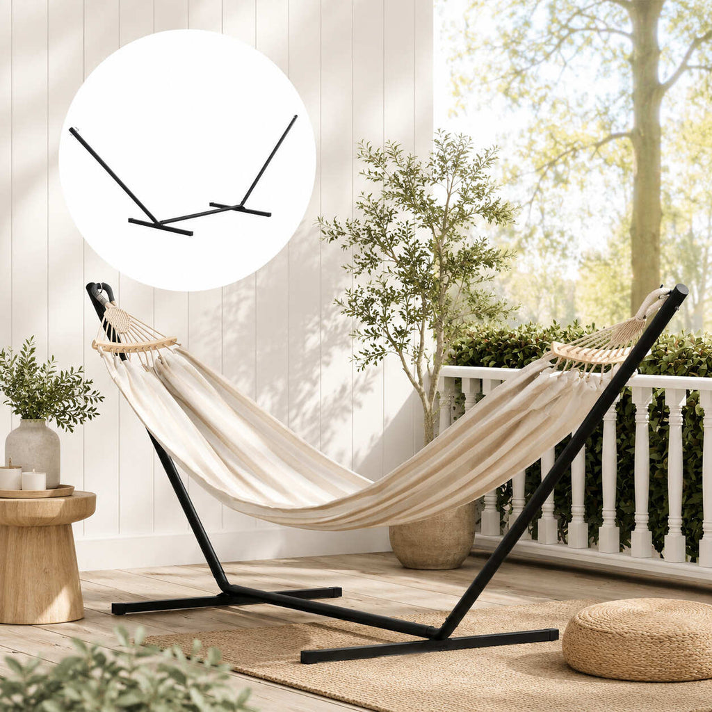 Support hamac métal noir 360 cm — mobilier extérieur robuste