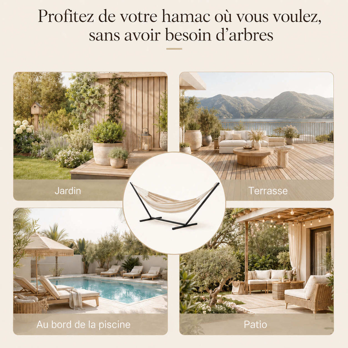 Support pour hamac en acier noir pour jardin, terrasse ou patio