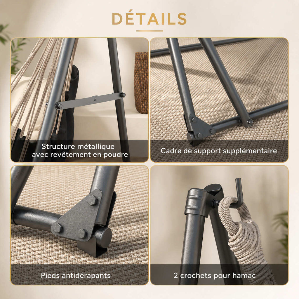 Support pliable noir 2 en 1 pour espace détente — hamac ou chaise