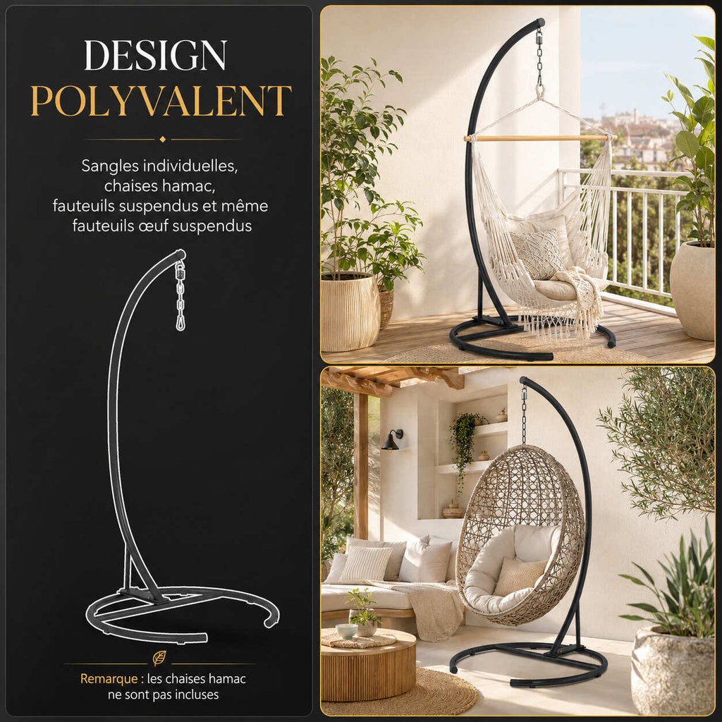 Support pour fauteuil œuf suspendu en acier — base stable extérieure