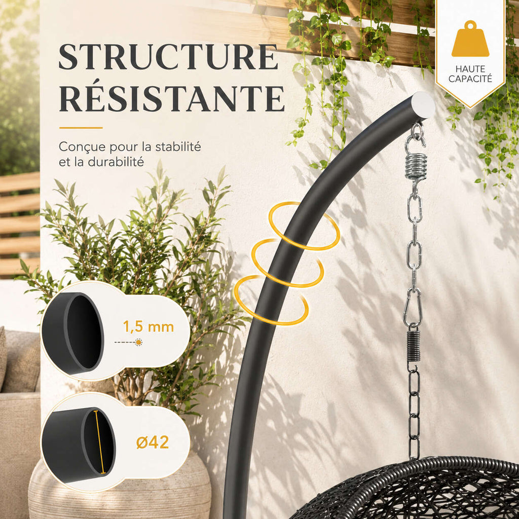 Support cocon suspendu en acier noir — compatible chaise œuf