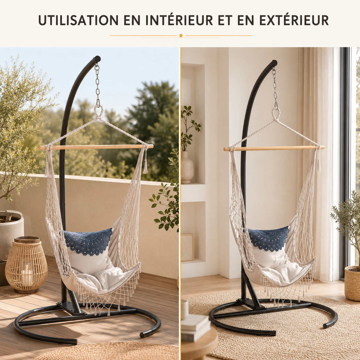 Mobilier extérieur — support pour chaise suspendue acier noir 150 kg