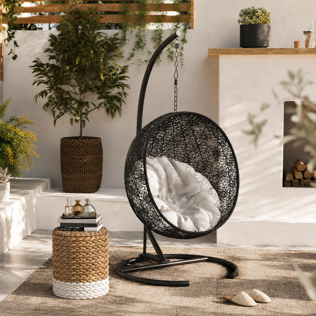Support de chaise suspendue acier noir pour jardin, terrasse et balcon