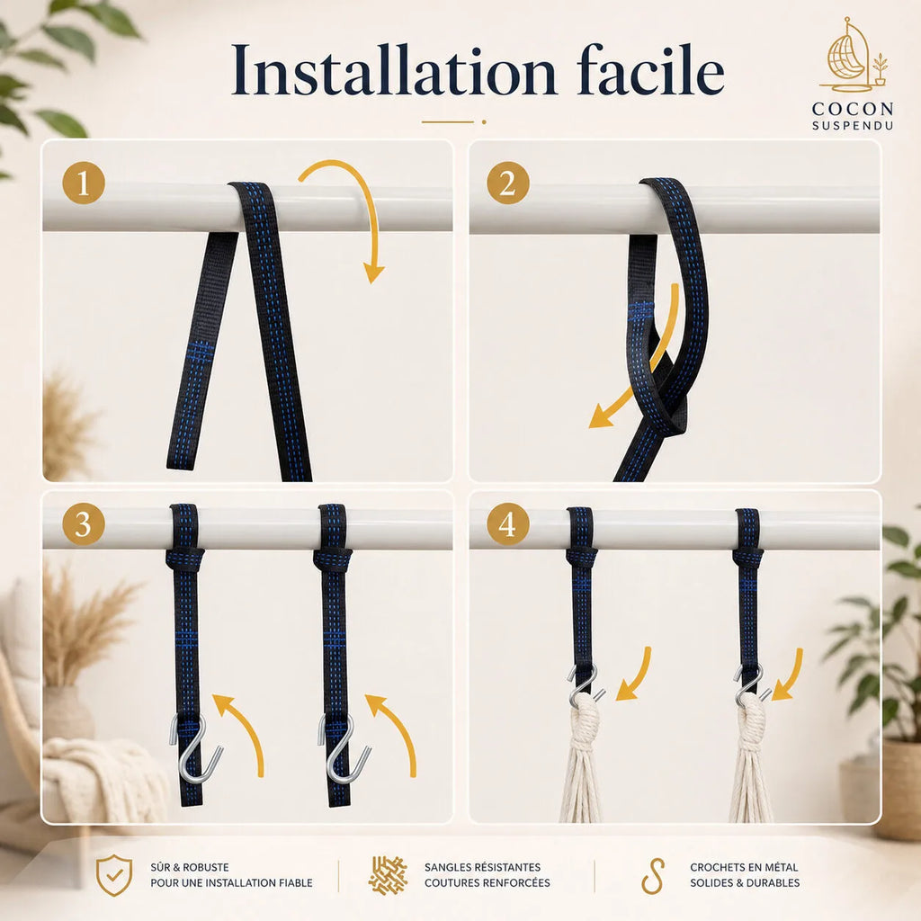 Chaise suspendue macramé avec coussins moelleux confort