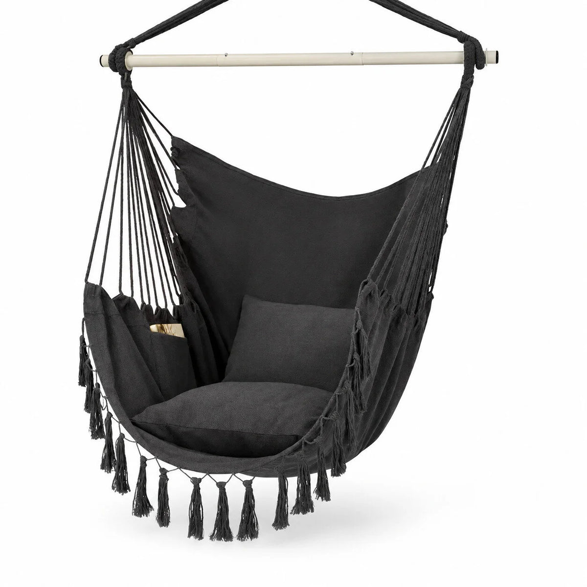 Chaise macramé suspendue gris foncé pour balcon