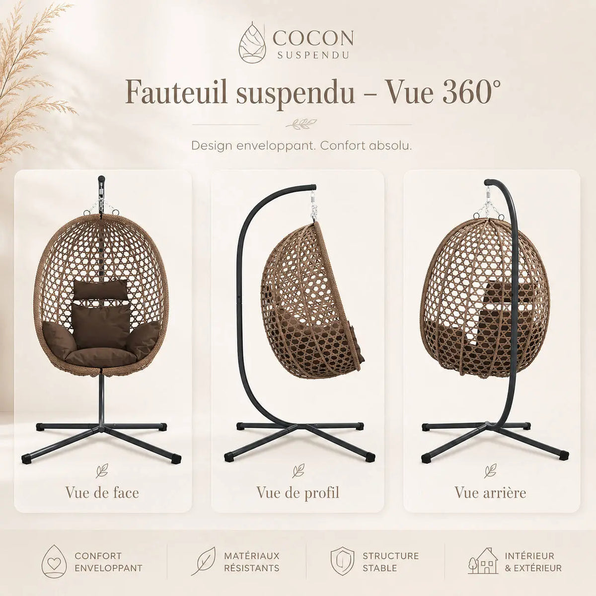 Chaise suspendue œuf café cocooning pour terrasse