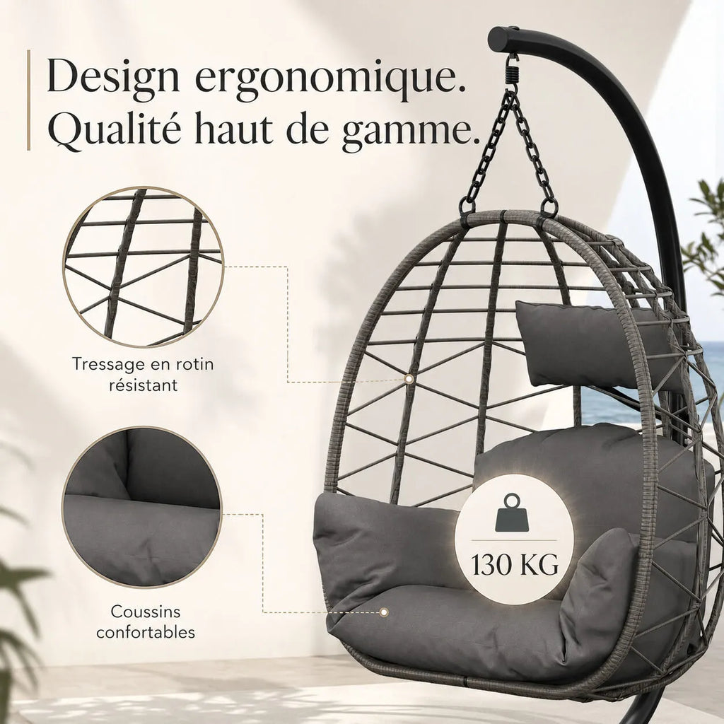 Chaise suspendue œuf avec support en acier stable