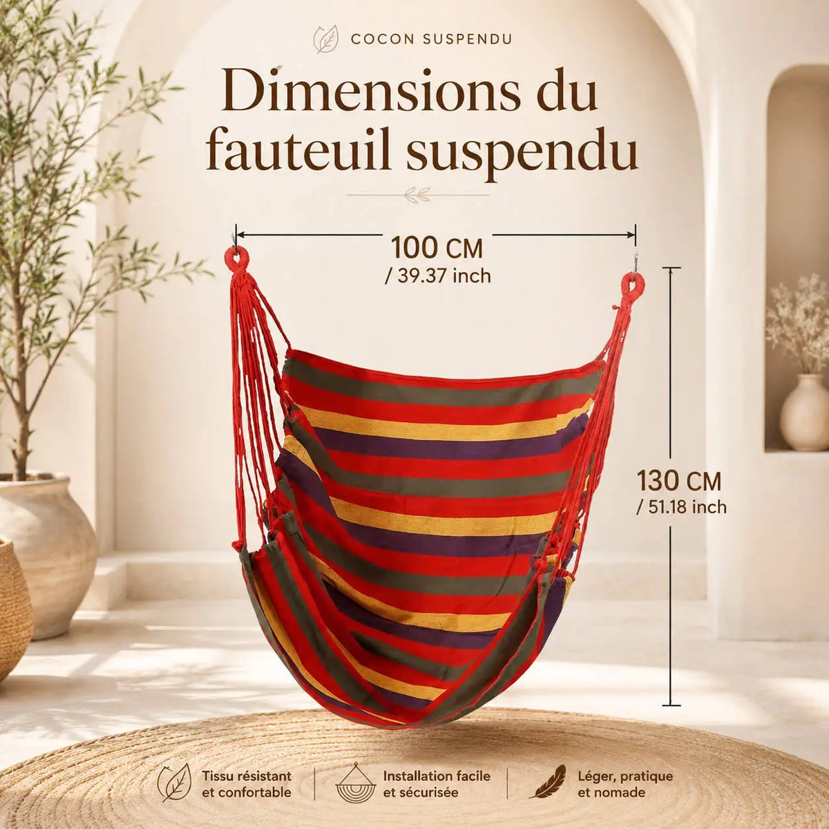 Chaise suspendue rayée pour jardin