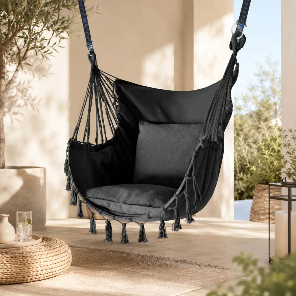 Fauteuil suspendu macramé pour terrasse