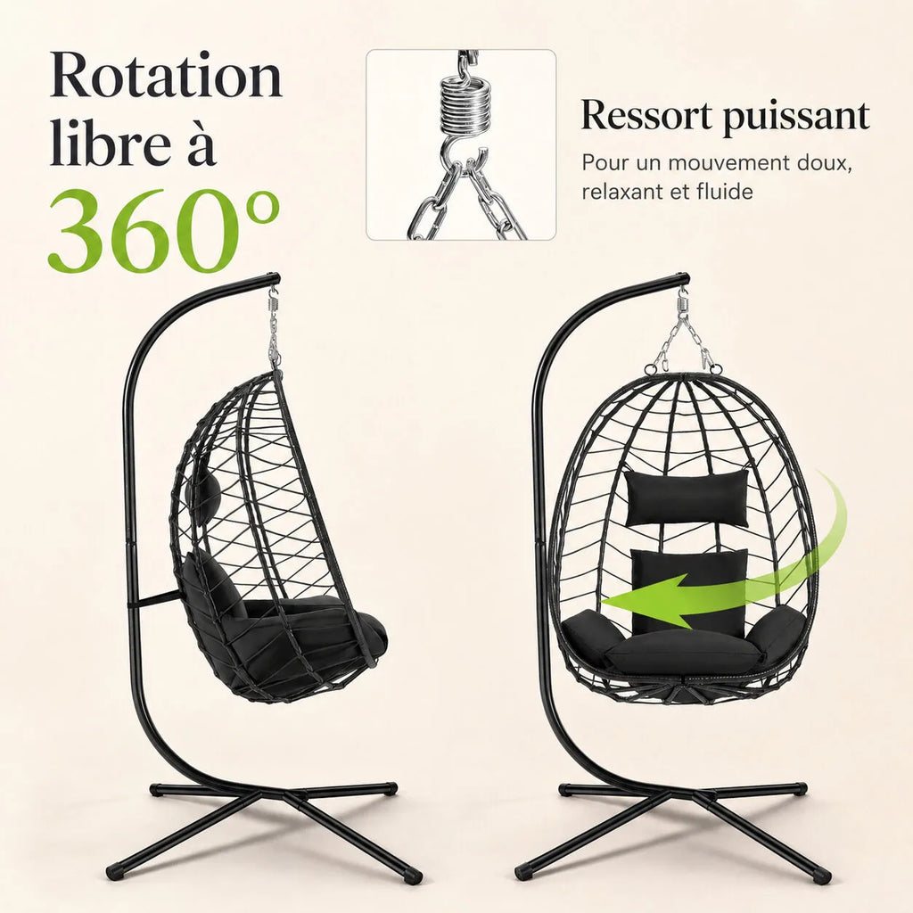 Fauteuil œuf bohème suspendu avec appui-tête confort