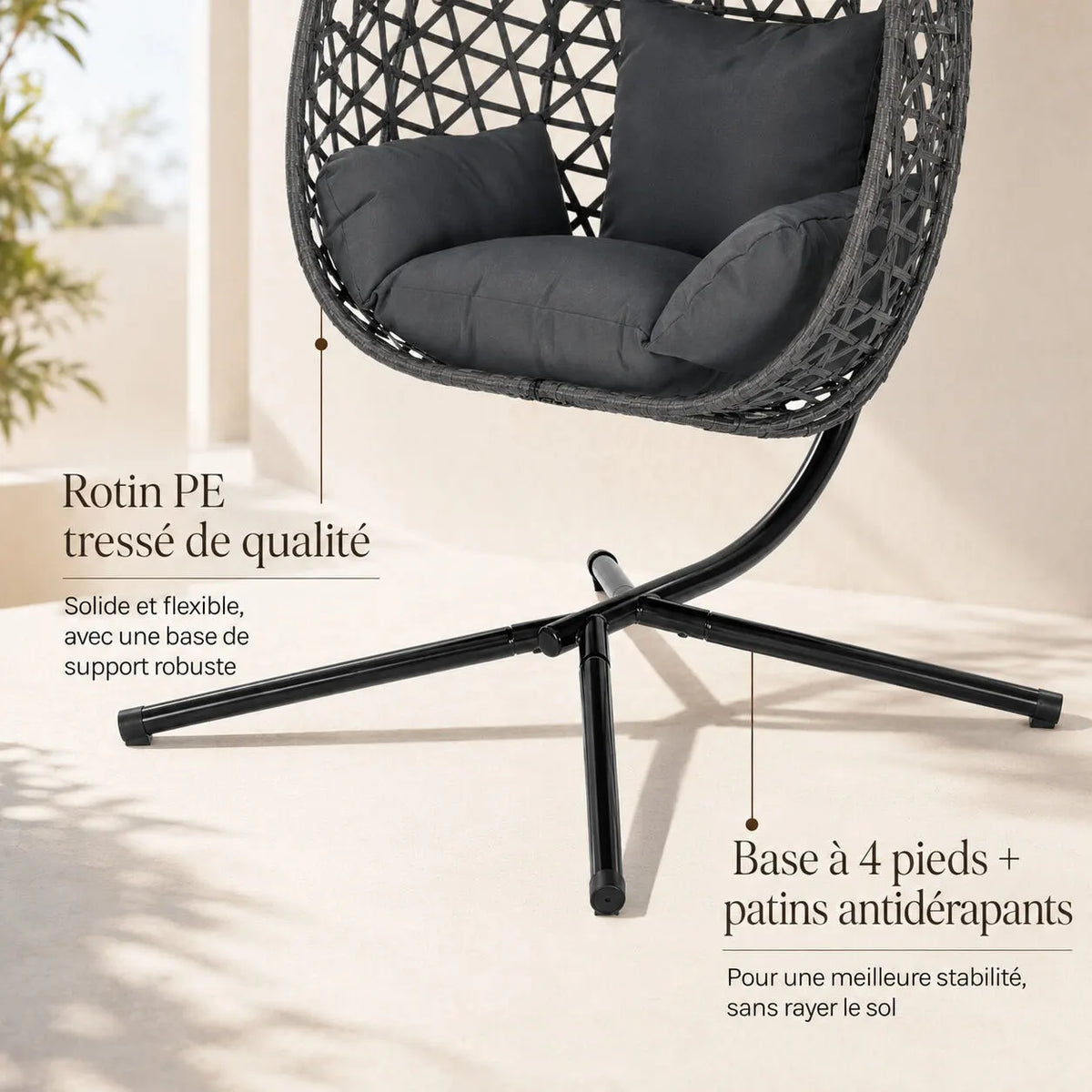 Fauteuil œuf cocooning suspendu pour balcon