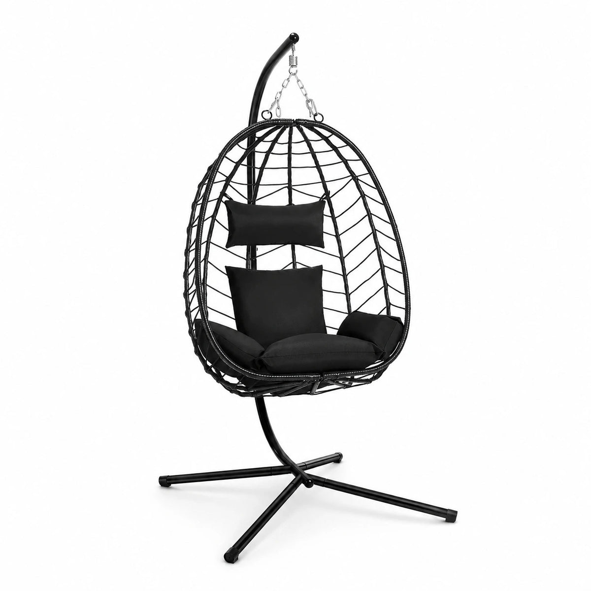 Fauteuil suspendu œuf bohème anthracite avec support et coussin