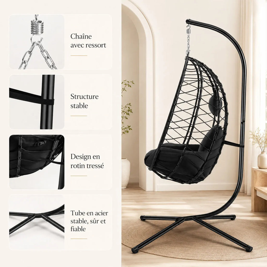 Fauteuil suspendu œuf bohème avec coussin moelleux