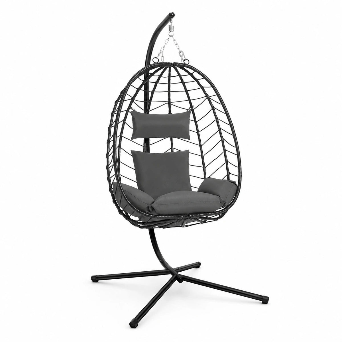 Fauteuil suspendu œuf bohème gris foncé avec support
