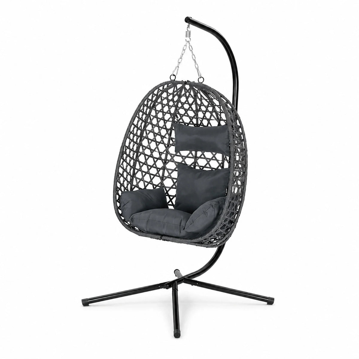Fauteuil suspendu œuf gris avec support et coussin moelleux