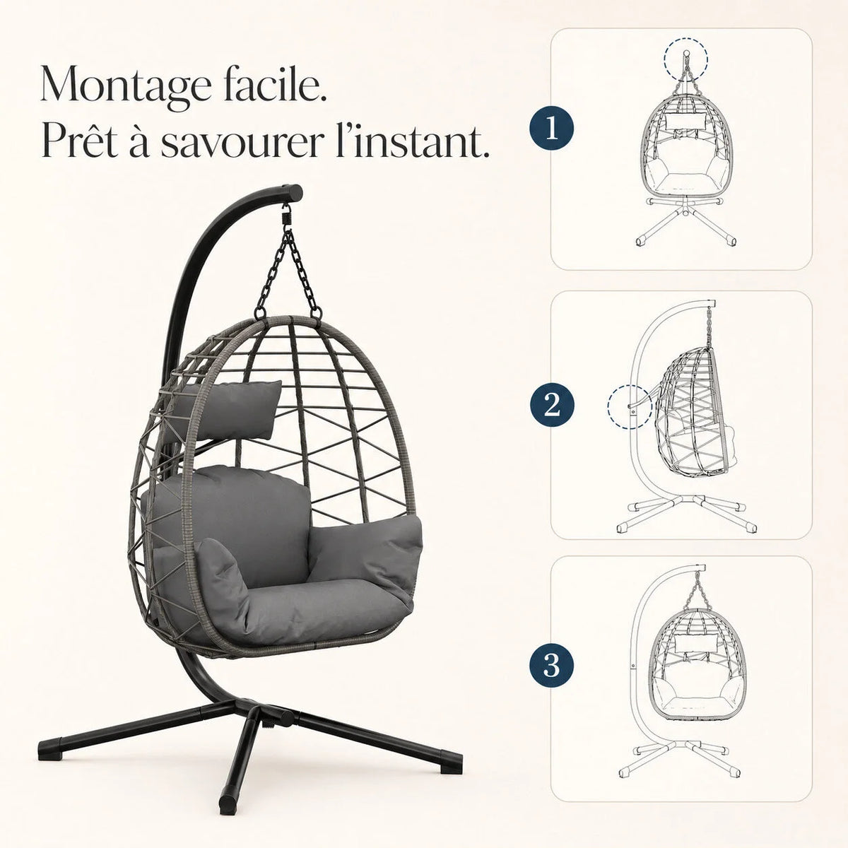 Fauteuil suspendu œuf en rotin pour intérieur et extérieur