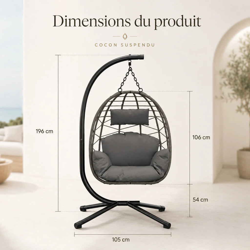 Fauteuil suspendu œuf en rotin synthétique tressé résistant