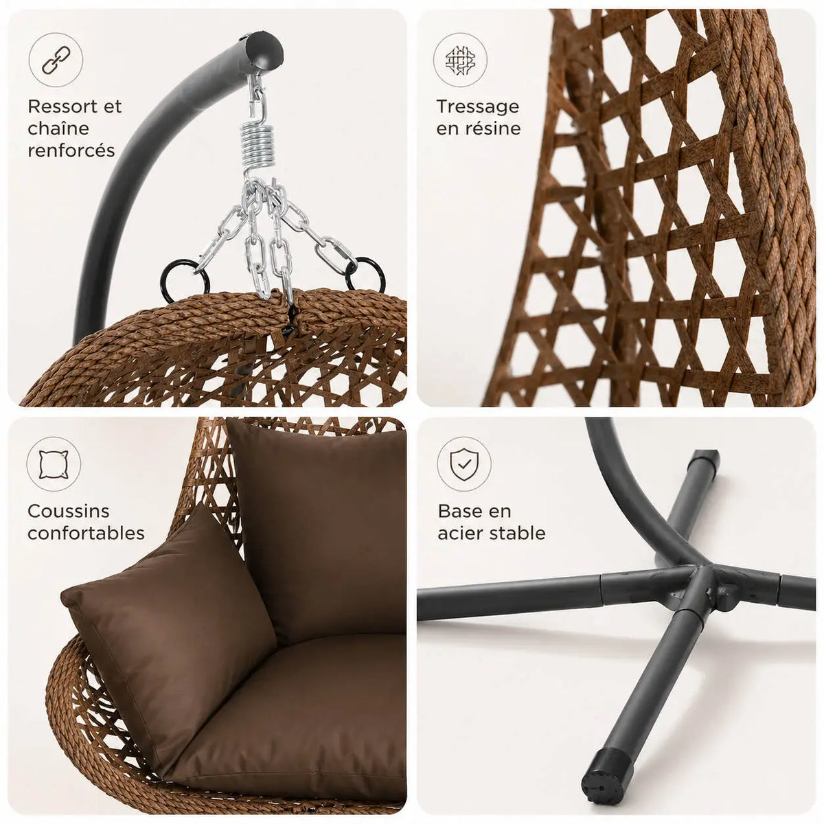Fauteuil suspendu polyrotin café pour balcon et terrasse