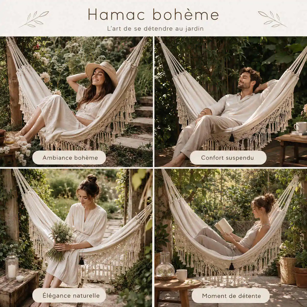 Hamac bohème macramé pour intérieur cocooning