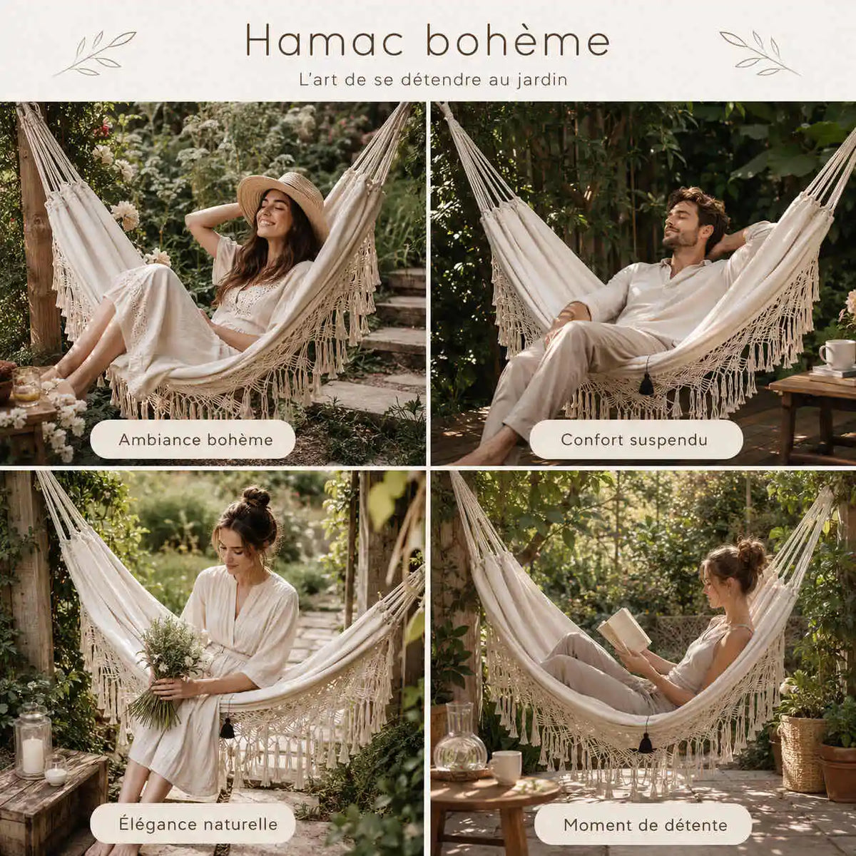 Hamac bohème macramé pour intérieur cocooning