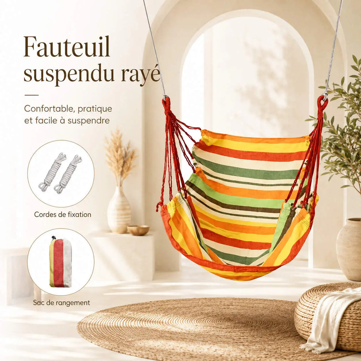 Hamac chaise suspendue rayée en toile robuste