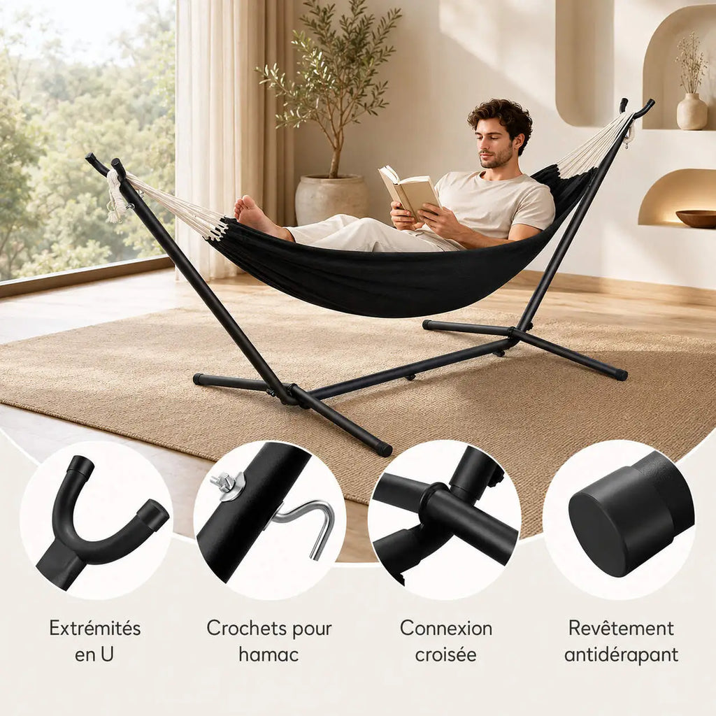 Hamac double avec cadre acier pour terrasse et jardin