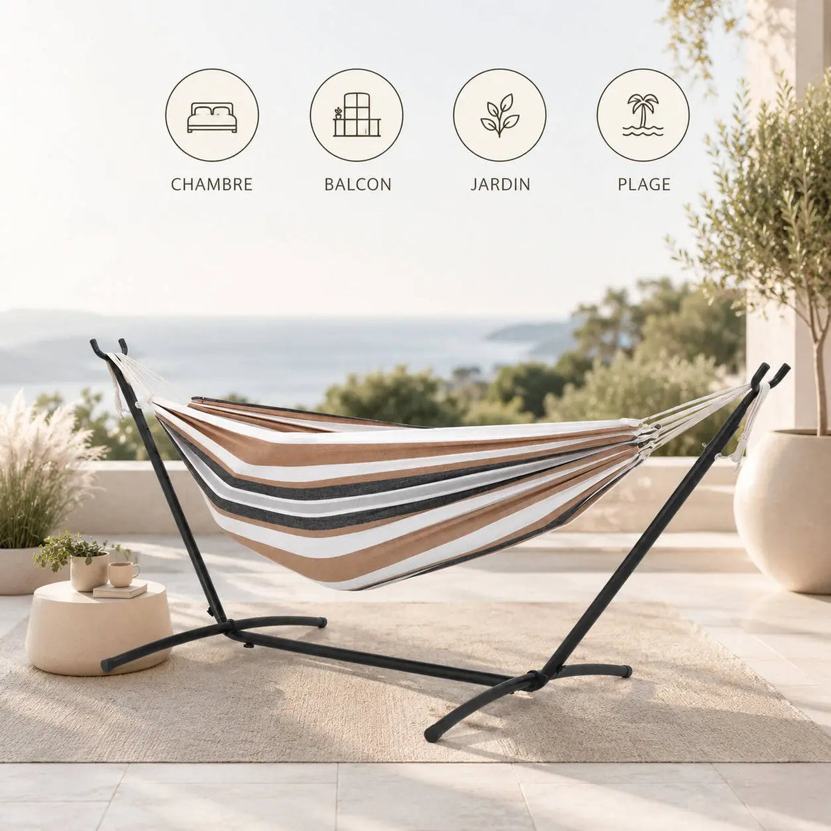 Hamac double café avec sac de transport