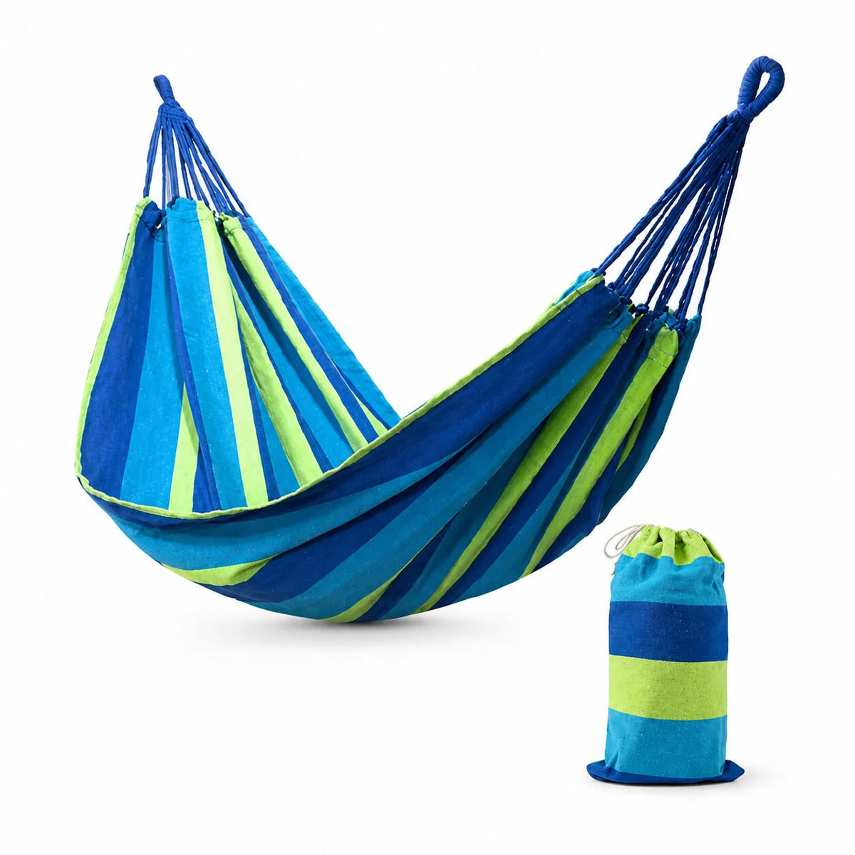 Hamac double coton bleu avec sangles pour jardin