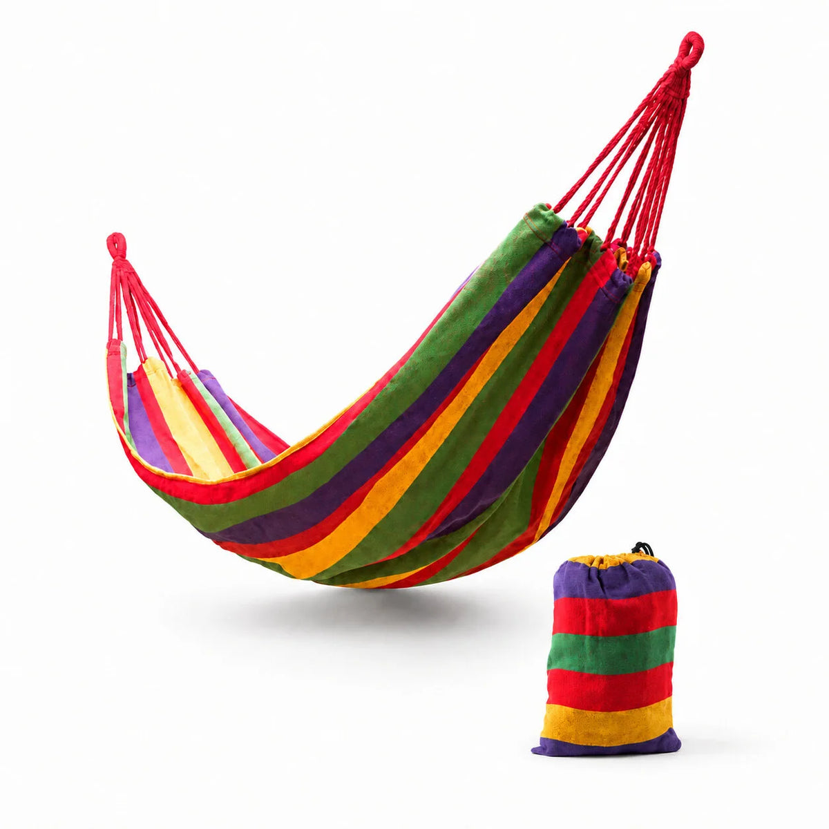 Hamac double coton rouge avec sangles d'arbre pour jardin