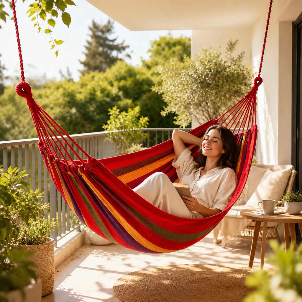 Hamac double en coton avec sangles d'arbre