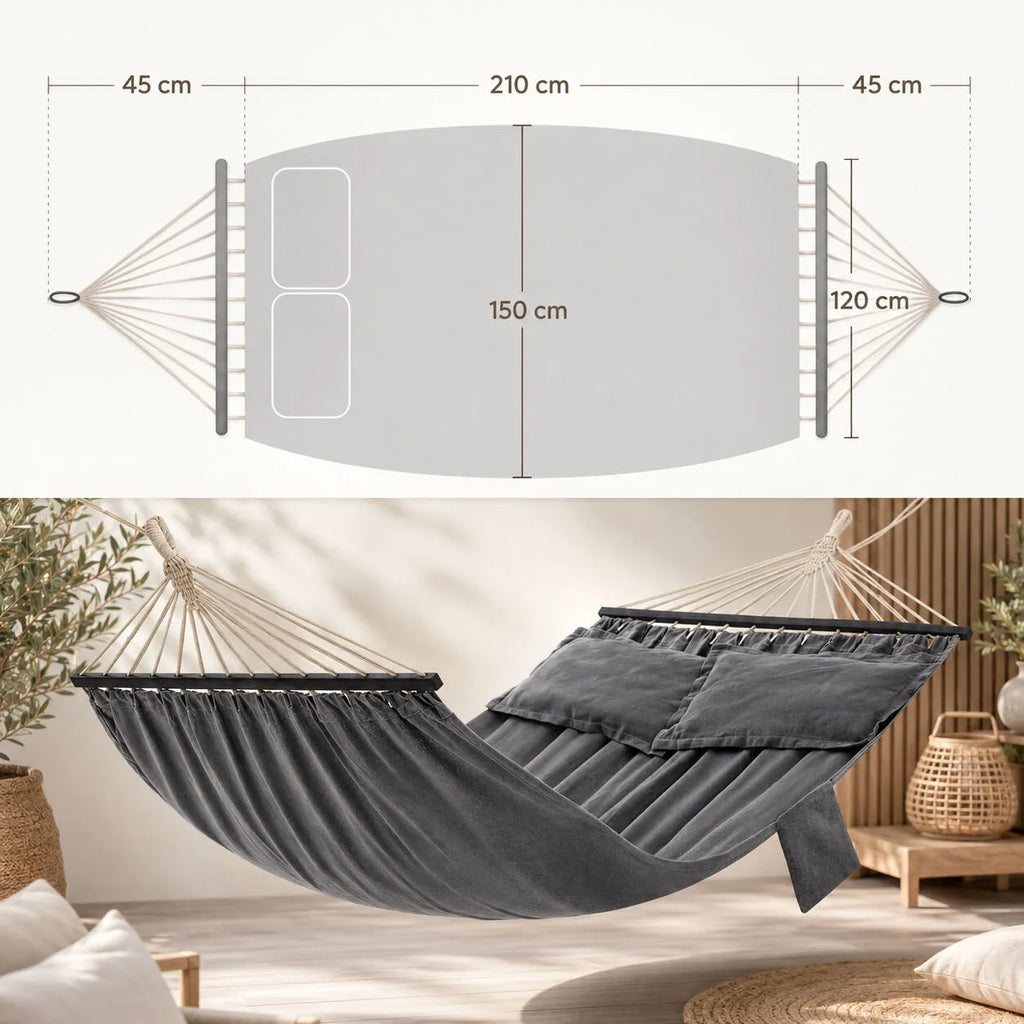 Hamac double gris pour camping et extérieur
