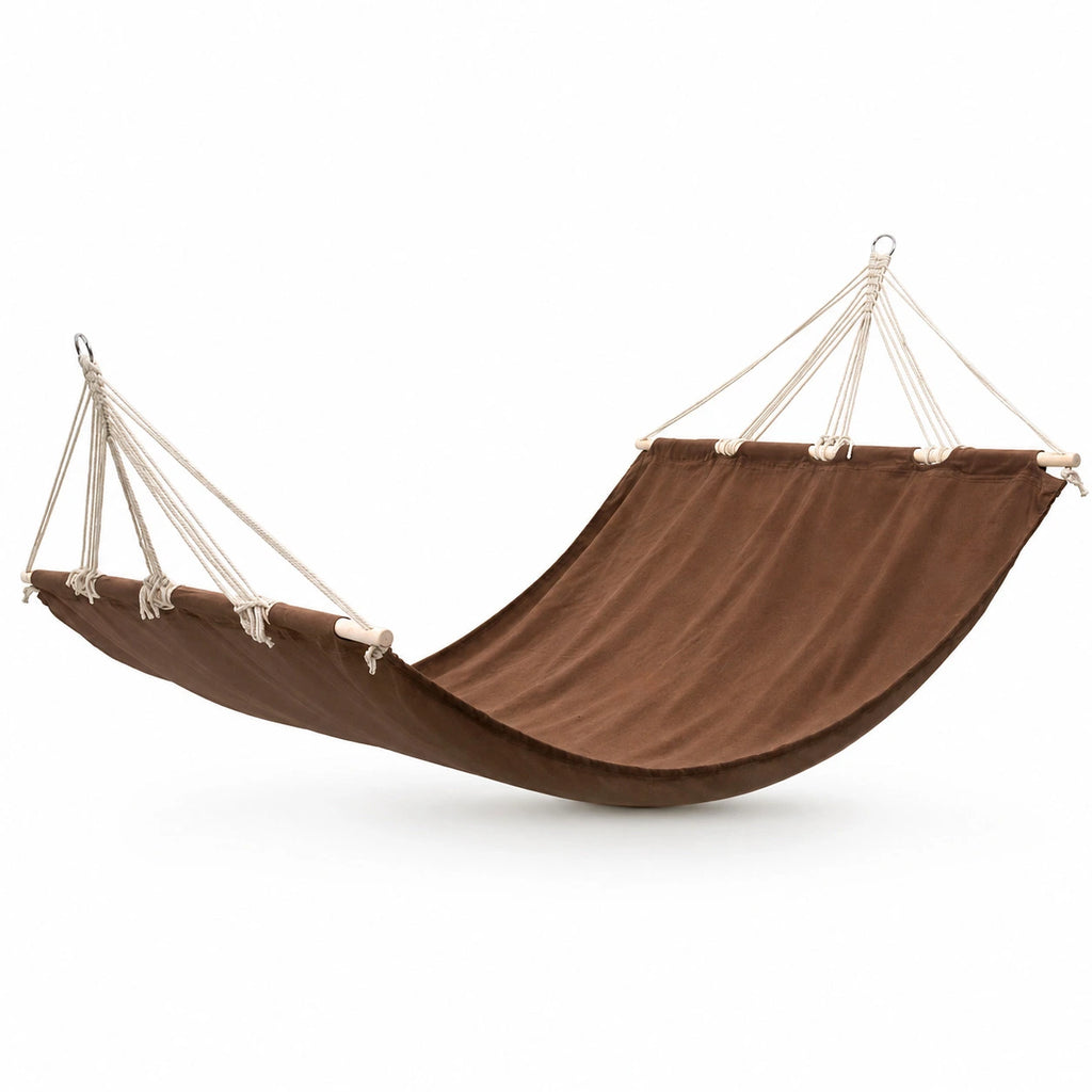Hamac double marron avec barre en bois