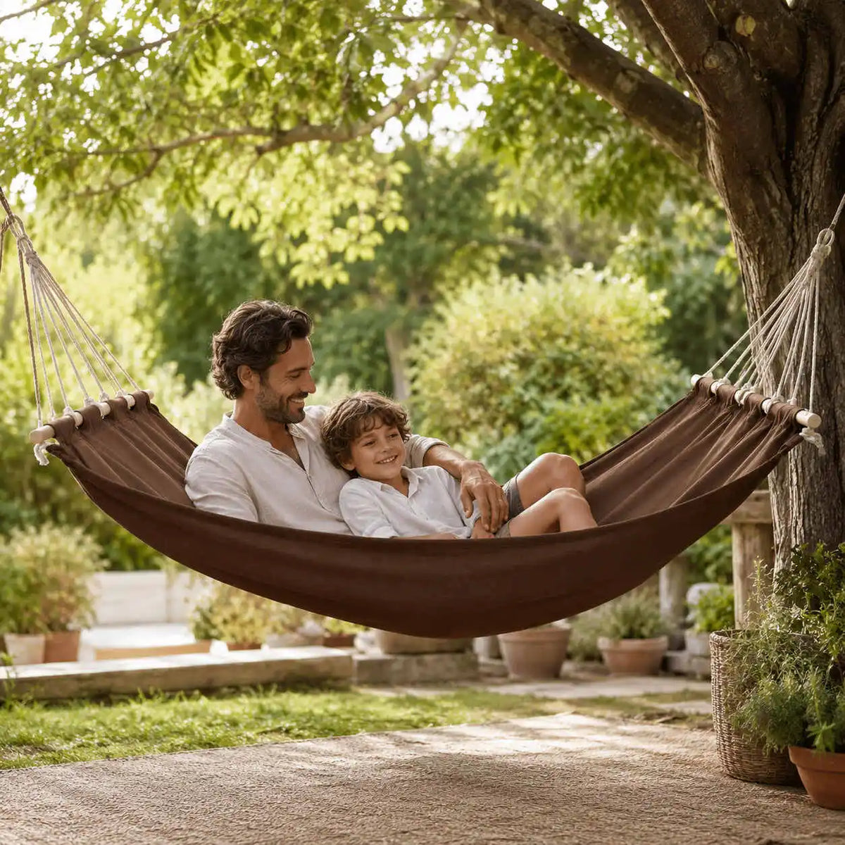 Hamac double marron pour jardin