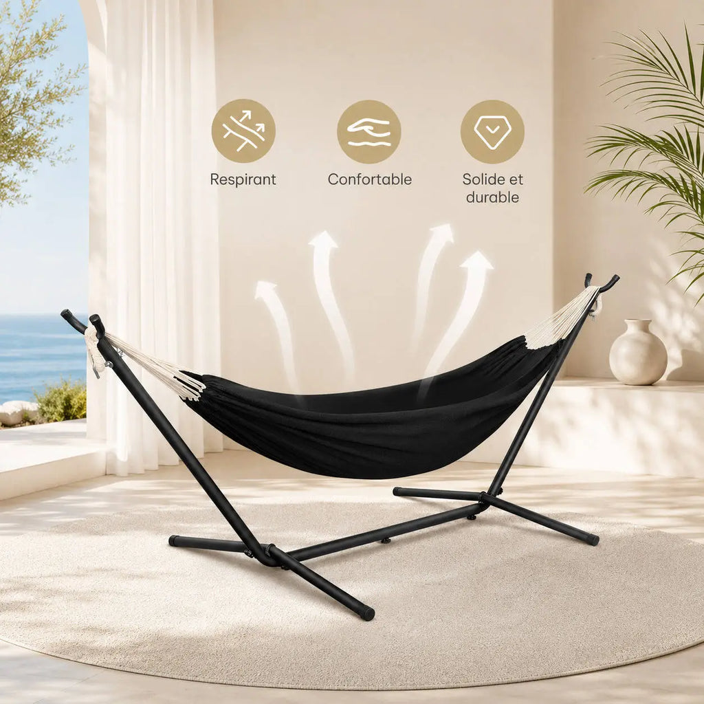 Hamac double avec support pliable et sac de transport
