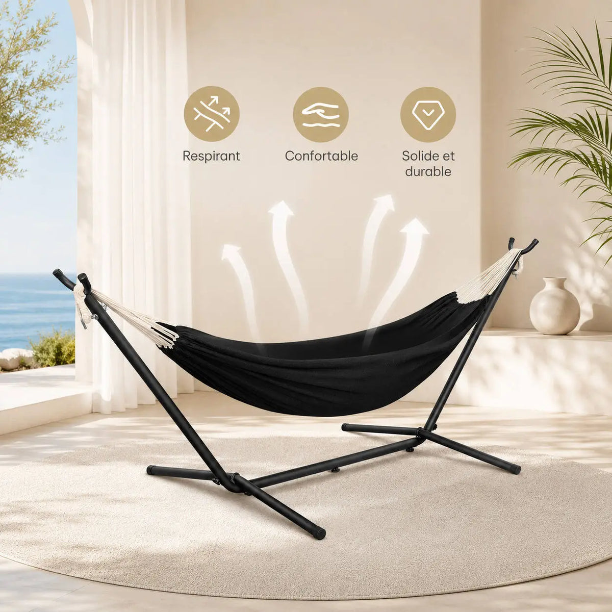 Hamac double avec support pliable et sac de transport