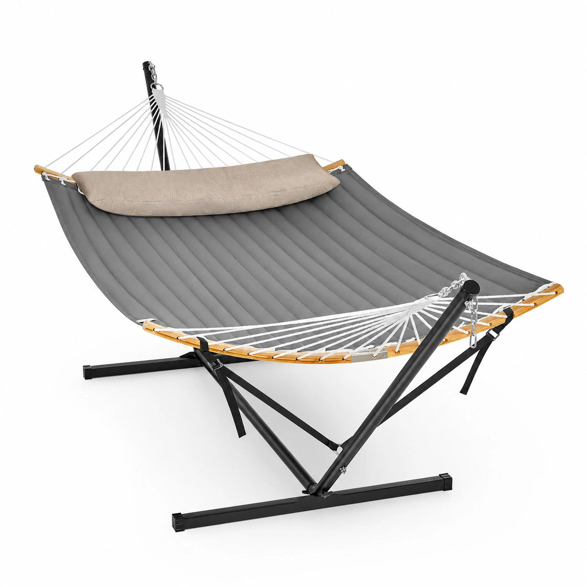 Hamac avec support métal et coussin rembourré